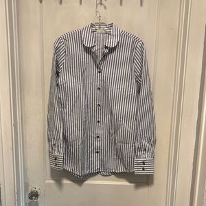 AG  Adriano Goldschmied Blue and White Striped Curved Collar Button Down BWOT S